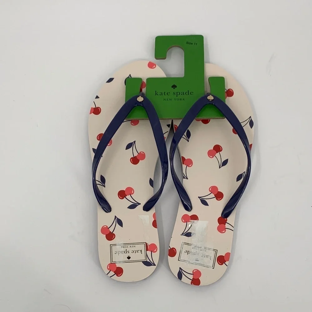 Kate Spade Feldon flipflop sandal slide thong flat shoe cherry navy blue new 11